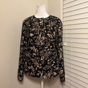 Appleseed's size 8 brown black botanical leaves lightweight cotton jacket